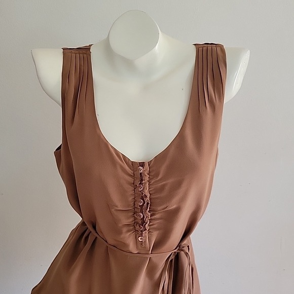 J Crew Silk Chiffon Belted Blouse Small Chocolate Brown Sleeveless Chic Feminine - Picture 3 of 15